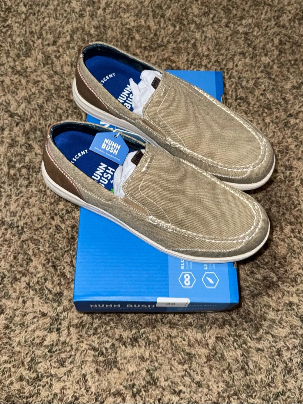 Nunn Bush Brewski Canvas Moc Toe Venetian Slip On Shoes Size 9 Stone 85028-275